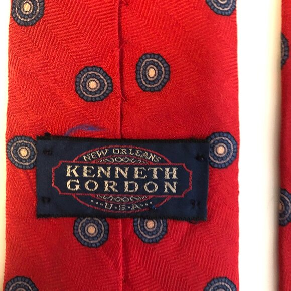 Kenneth Gordon Silk Tie Red Geometric Hand Printed in Italy Mens Necktie Office - Picture 5 of 7